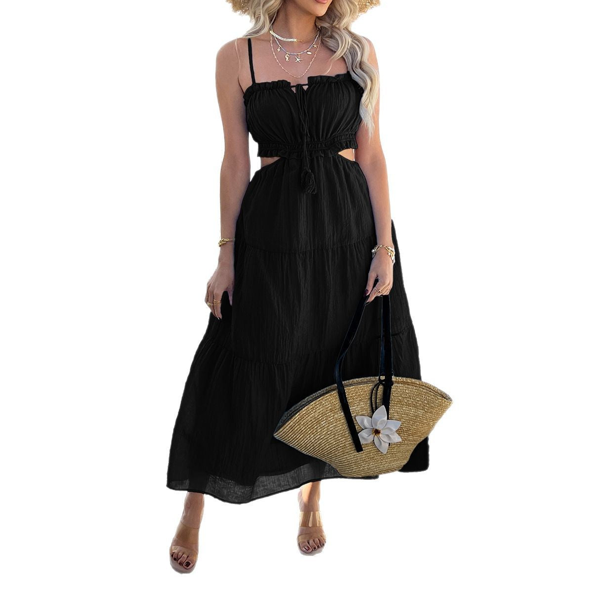 Damen Maxikleid mit elastischer Taille und schulterfreiem Schnitt R&B
