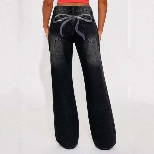 Damen weite High-Waist Jeans mit einzigartiger Textur R&B