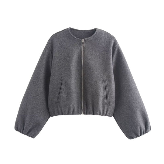 Damen kurz geschnittene Wolljacke mit Reißverschluss R&B