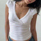 Damen Wickelshirt mit elegantem V-Ausschnitt und figurbetontem Schnitt R&B