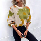 Damen modischer Pullover mit floralem Muster und weiten Ärmeln R&B