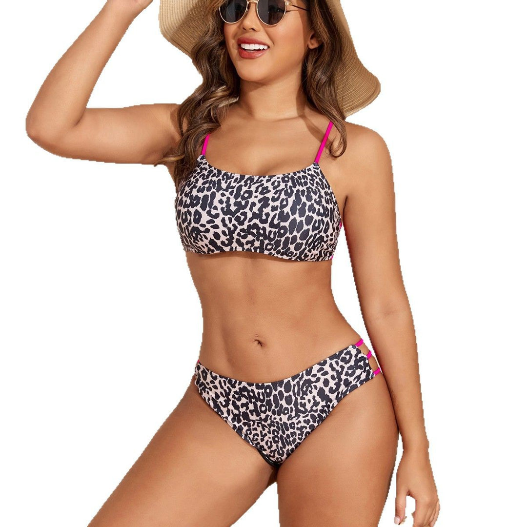 Damen Leopardenmuster Bikini-Set mit sportlichen Details R&B