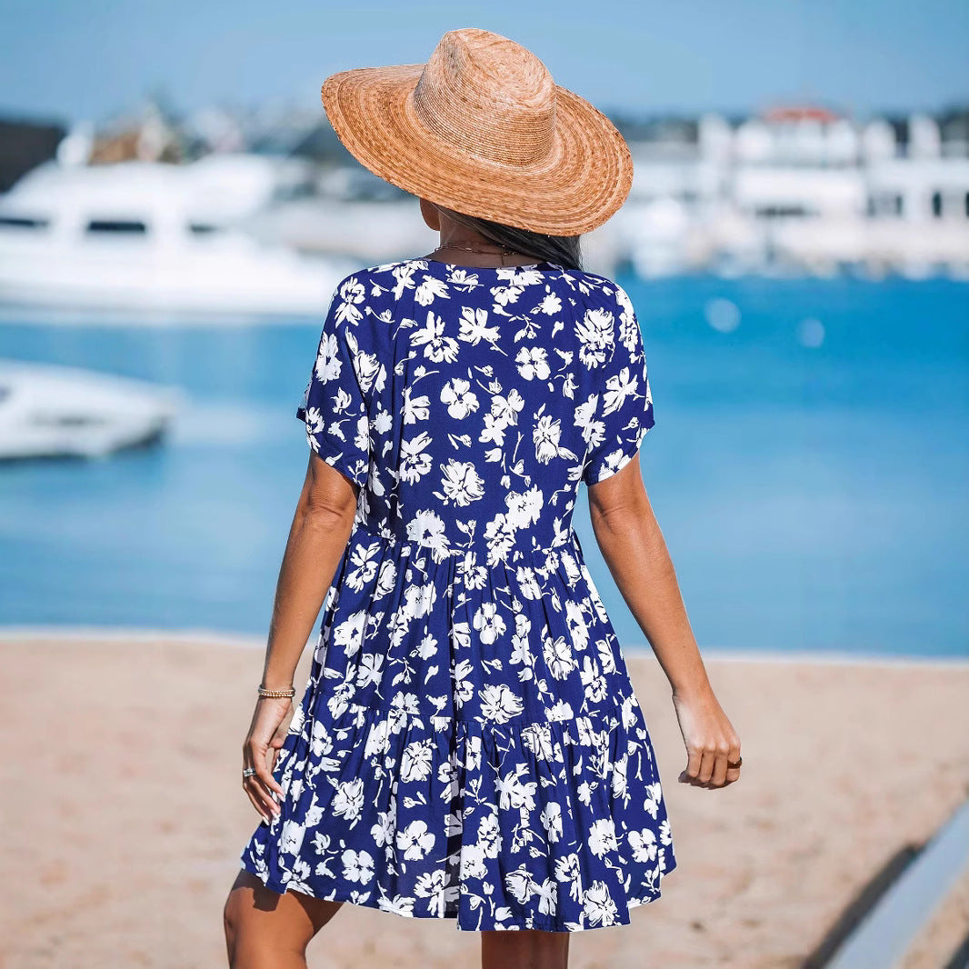 Damen verspieltes Sommerkleid mit V-Ausschnitt und luftigen Ärmeln