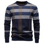 Herren Langarm Pullover mit modernem Karo-Muster und weichem Strick