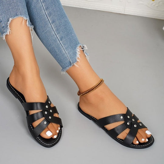 Damen modische Riemchensandalen mit glamourösen Schmuckdetails R&B
