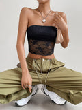 Damen transparente Crop-Top mit floralen Details R&B