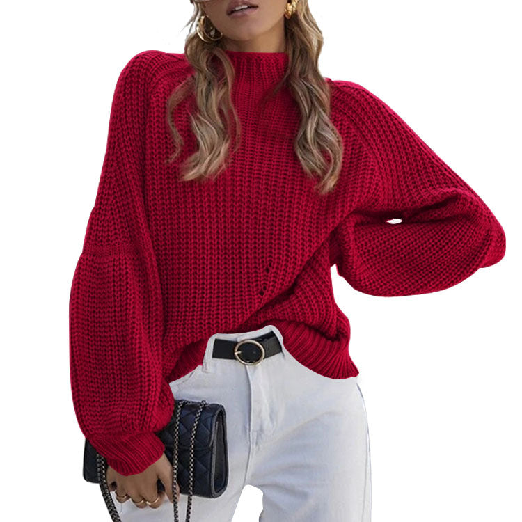 Damen gemütlicher Strickpullover mit weitem Schnitt R&B