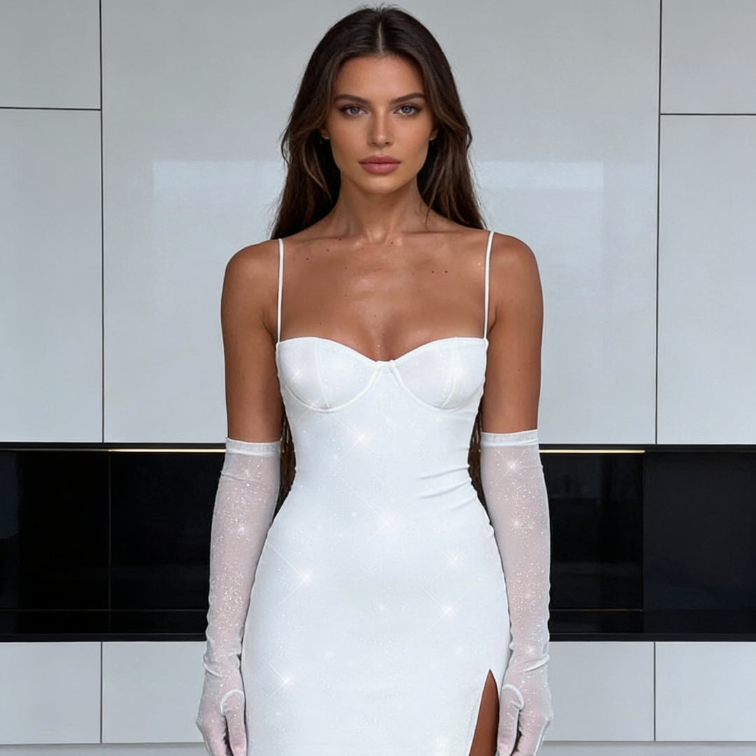 Damen Verführerisches Mini-Kleid mit Glitzer und Trägern R&B