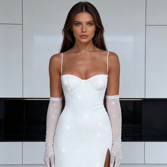 Damen Verführerisches Mini-Kleid mit Glitzer und Trägern R&B