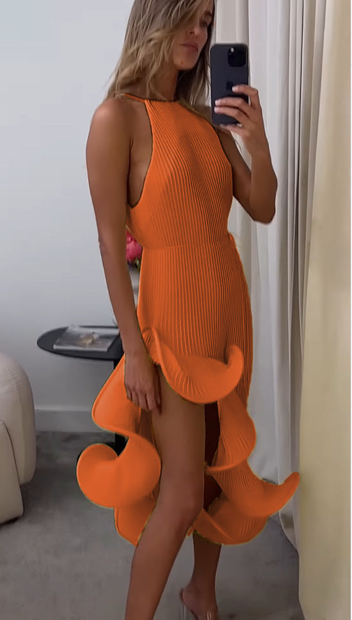 Damen Maxikleid mit asymmetrischem Volant und elegantem Faltenrock R&B