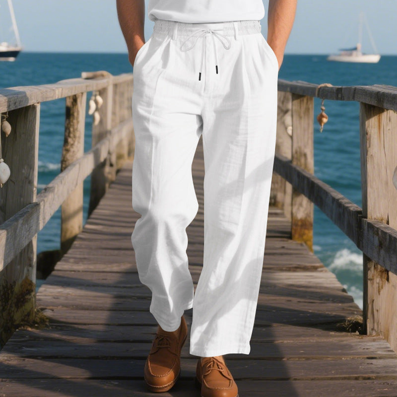 Herren lockere Sommerhose aus leichtem, atmungsaktiven Stoff mit Kordelzug R&B