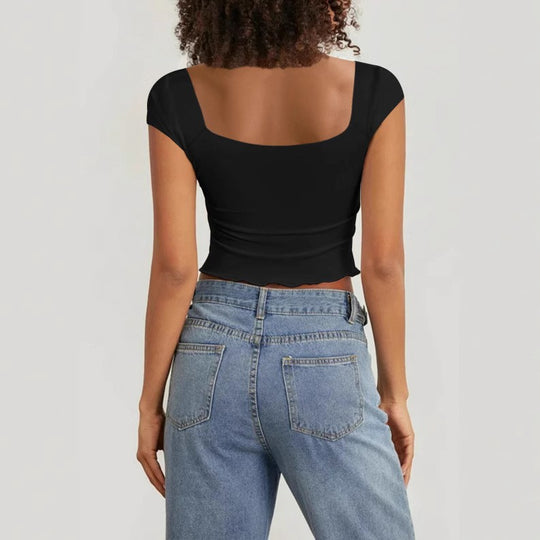 Damen Crop-Top mit herzförmigem Ausschnitt und Raffung R&B