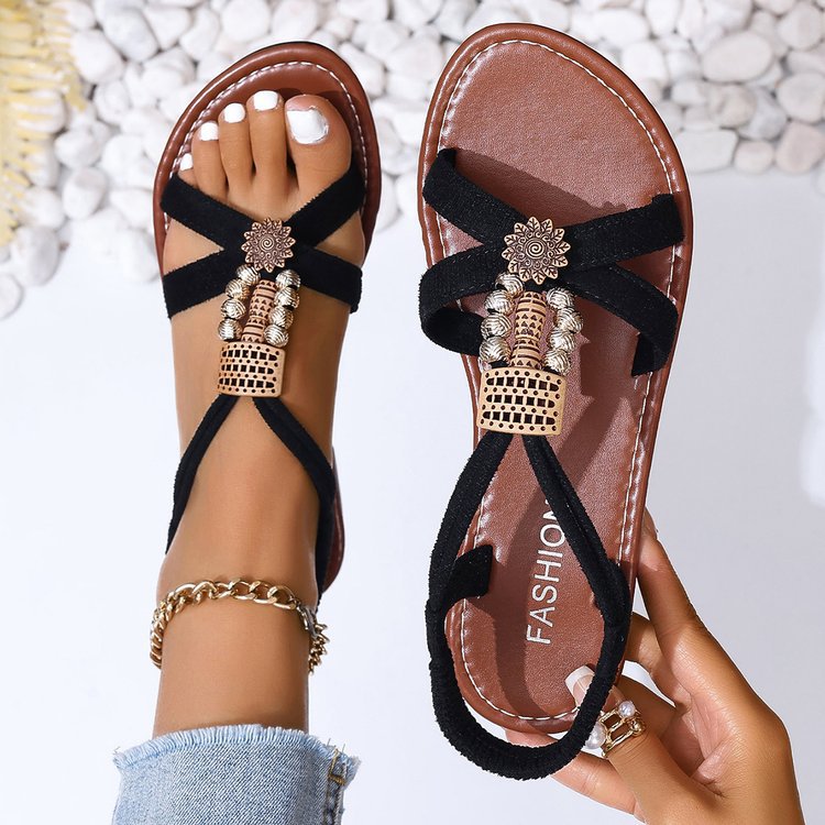 Damen offene Sandalen mit geflochtenem Riemen und ergonomischer Sohle R&B