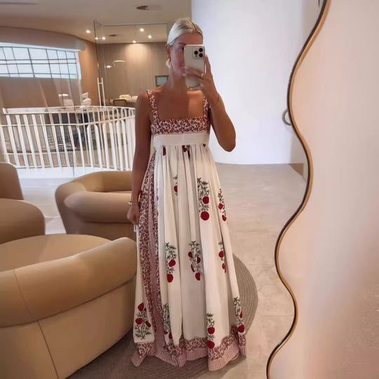Damen Langes Sommerkleid mit floralen Akzenten und breiten Trägern R&B