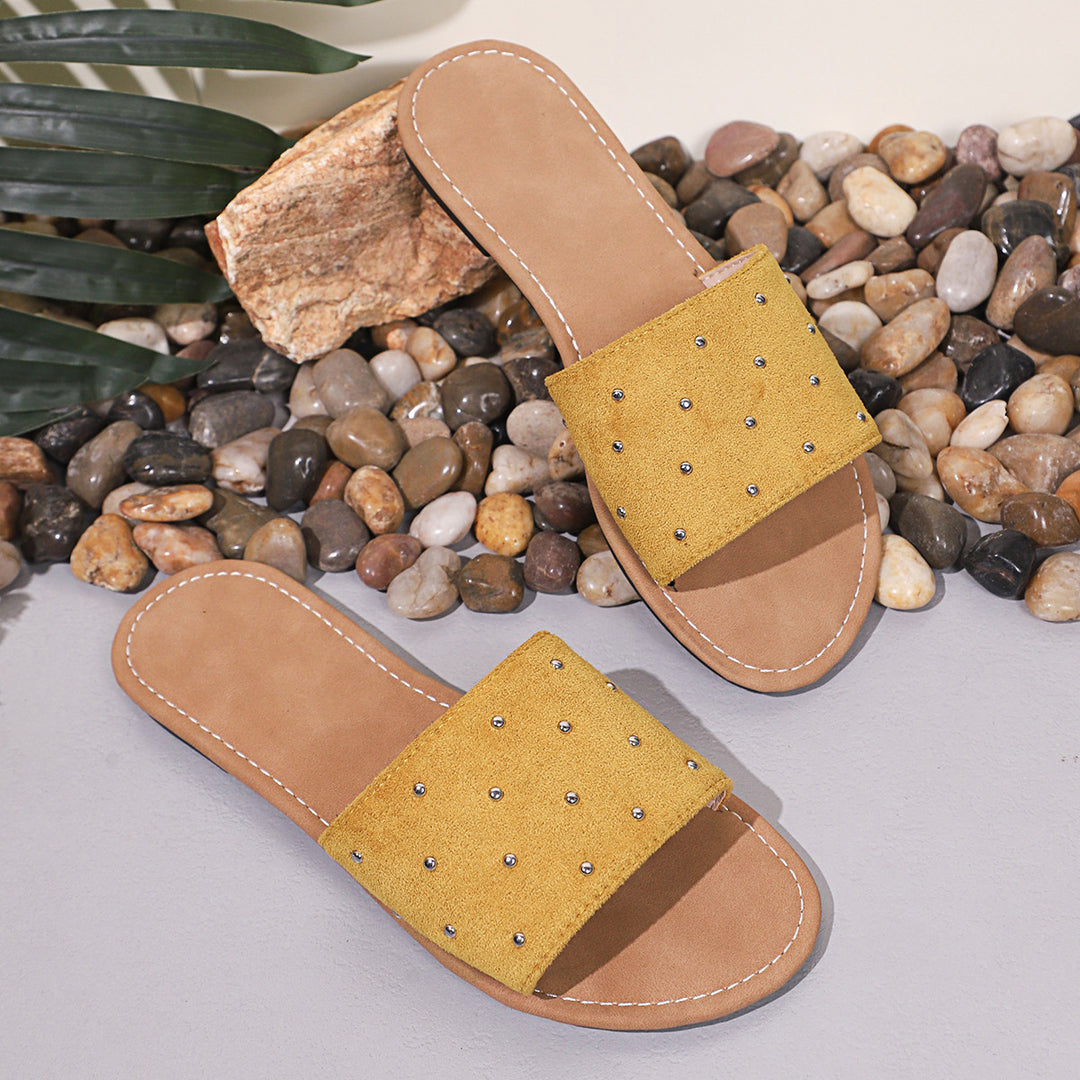 Damen modische Slides mit eleganten Metallakzenten R&B