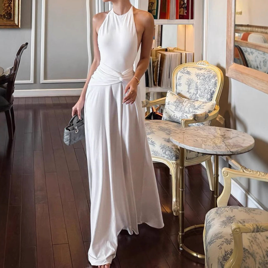 Damen Elegantes Maxikleid mit hochwertigem Wickeldetail und schickem Halterneck R&B