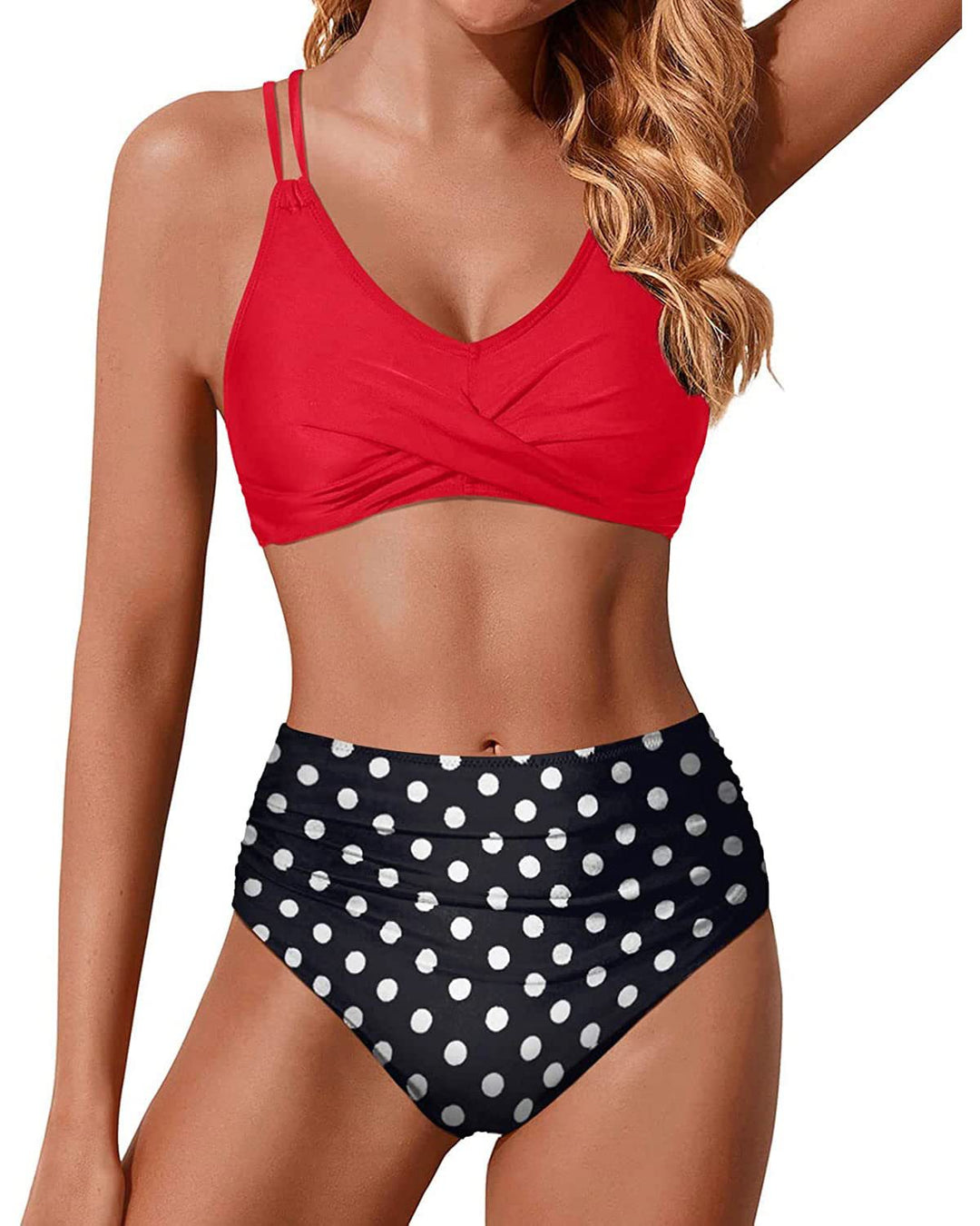 Damen Hochtailliertes Bikini-Set mit gerafftem Oberteil R&B