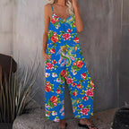 Damen Luftiger Jumpsuit mit floralem Design und verstellbaren Trägern R&B