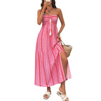 Damen Maxi-Strandkleid mit elastischem Oberteil und verspieltem Muster R&B