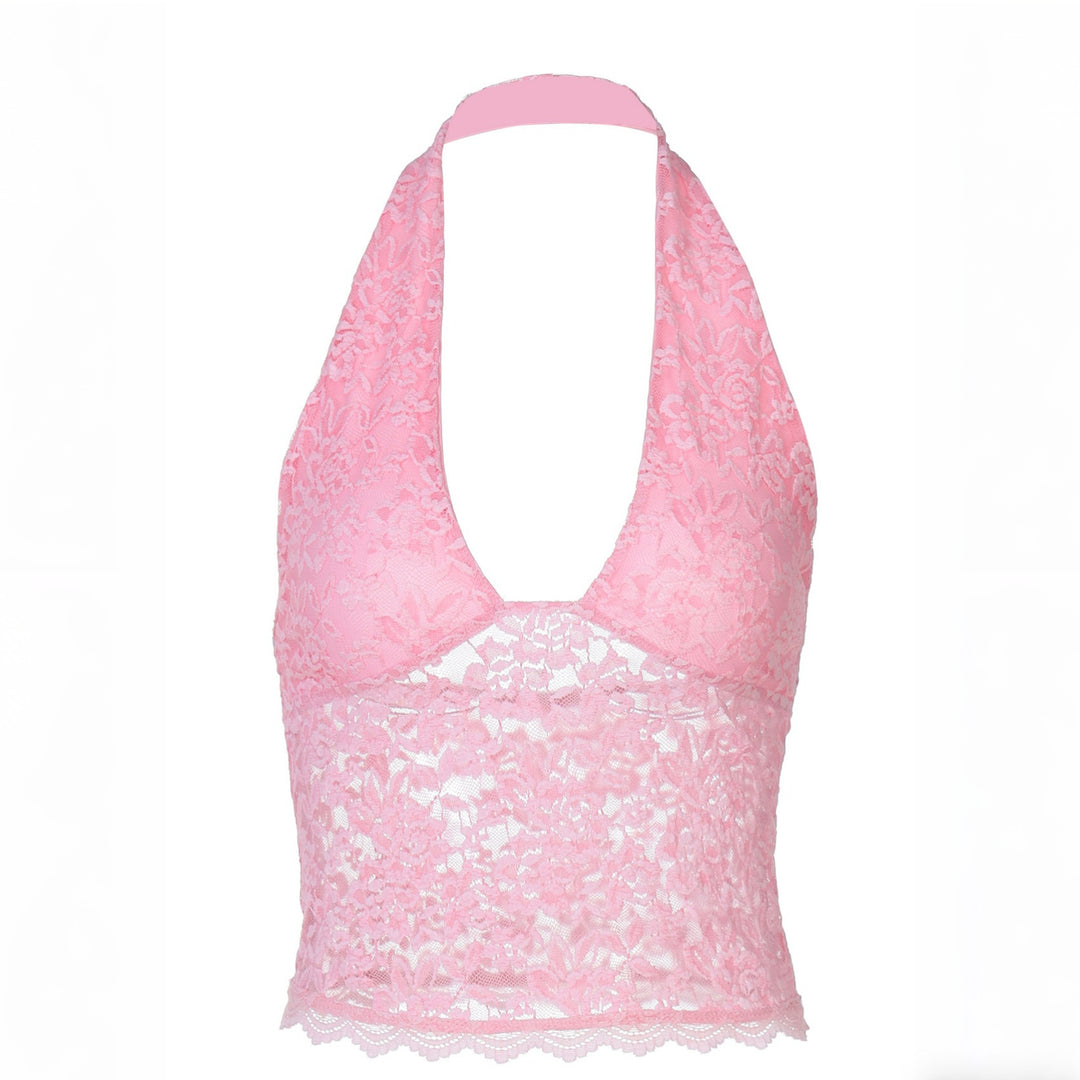 Damen Elegantes Spitzen-Crop-Top mit tiefem V-Ausschnitt und halter Design R&B