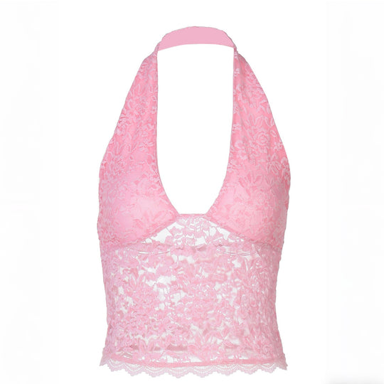 Damen Elegantes Spitzen-Crop-Top mit tiefem V-Ausschnitt und halter Design R&B