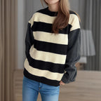 Damen lässiger Strickpullover mit auffälligem Blockstreifenmuster und weiten Ärmeln R&B
