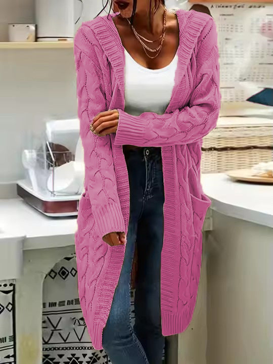 Damen Strickjacke im lässigen Langschnitt mit Zopfmuster und praktischen Taschen R&B