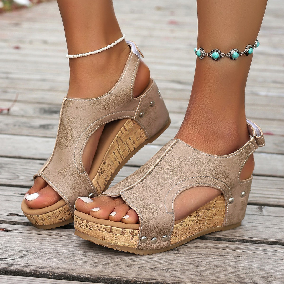 Damen Keil-Sandalen mit modischem Korkdesign und verstellbarem Riemen R&B