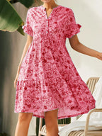 Damen lässiges Blumenkleid mit Knopfleiste und Rüschendetails R&B