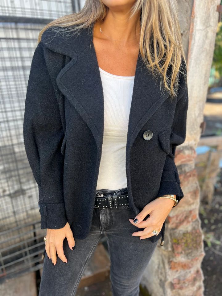 Damen Lässige Oversized-Jacke mit stylischem Kragen und Knopfverschluss R&B