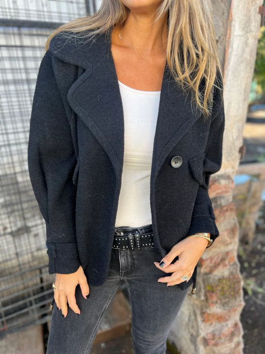 Damen Lässige Oversized-Jacke mit stylischem Kragen und Knopfverschluss R&B