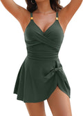 Damen Eleganter Wickel-Badeanzug mit abnehmbarem Rock und traumhaftem Knoten R&B