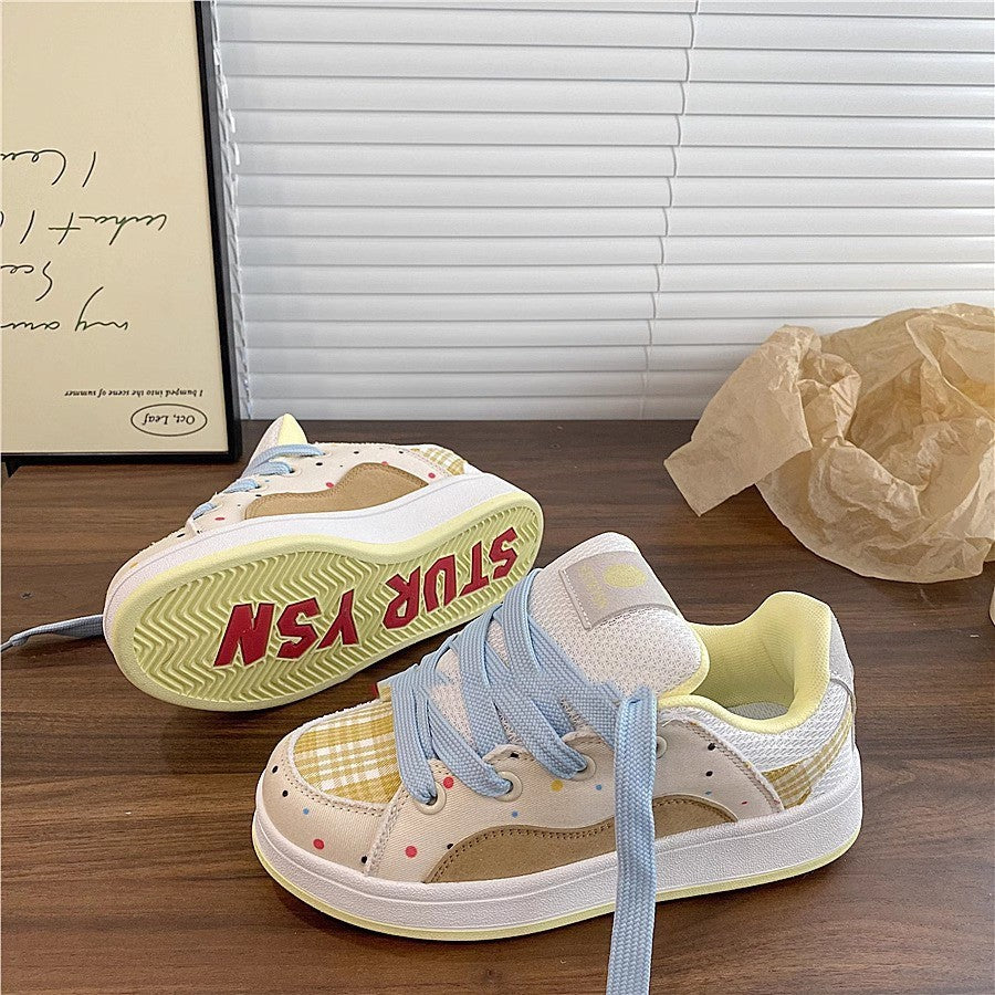 Damen Sportliche Sneakers mit buntem Karomuster und gepolsterter Innensohle