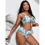 Damen Hochgeschnittener Bikini mit modischem Wickeloberteil und floralem Muster R&B