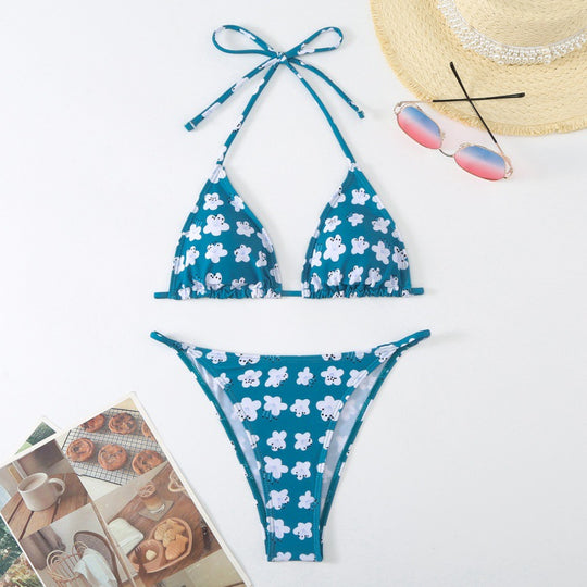 Damen Triangel-Bikini mit verspieltem floralem Design und verstellbaren Trägern R&B