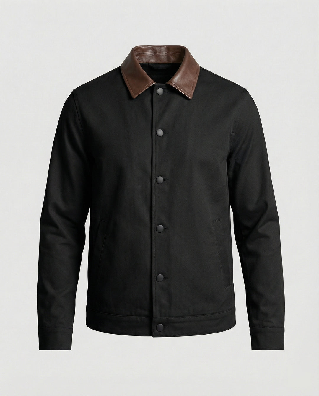 Herren kastenförmige Kurzjacke im Blousonstil mit Kontrastkragen in Lederoptik und seitlichen Eingrifftaschen R&B