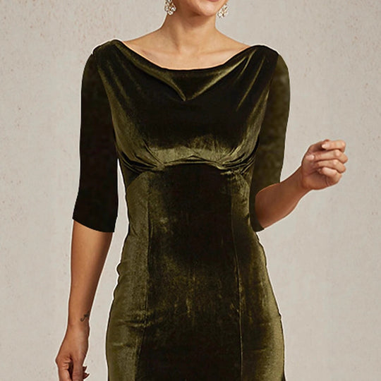 Damen Maxikleid aus samtigem Material mit elegantem Carmen-Ausschnitt R&B