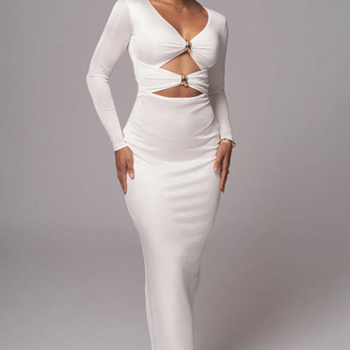 Damen Elegantes Cut-Out Maxikleid mit tiefem V-Ausschnitt und betontem Taillenschnitt R&B