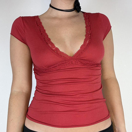 Damen Elegantes Oberteil mit Spitzen- und Drapierungselementen R&B
