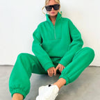 Damen sportlicher Fleece-Pullover und Jogginghose-Set mit hohem Kragen