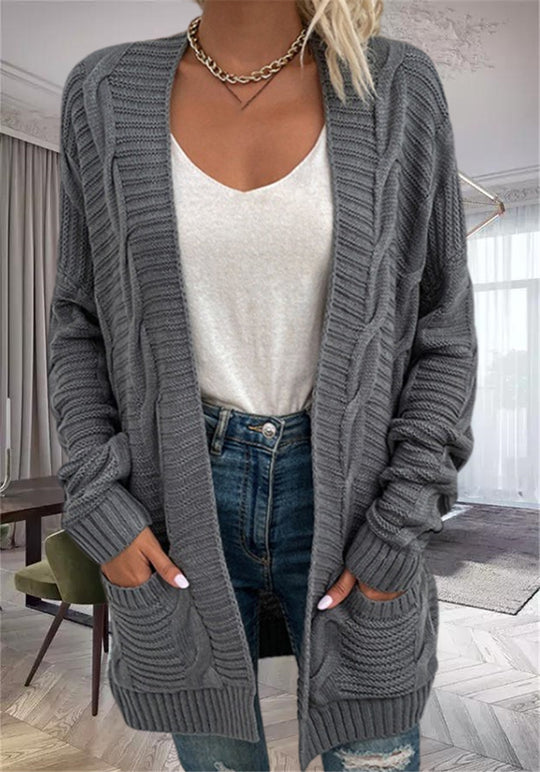 Damen Grobstrick-Cardigan mit strukturierten Ärmeln und tiefen Taschen R&B