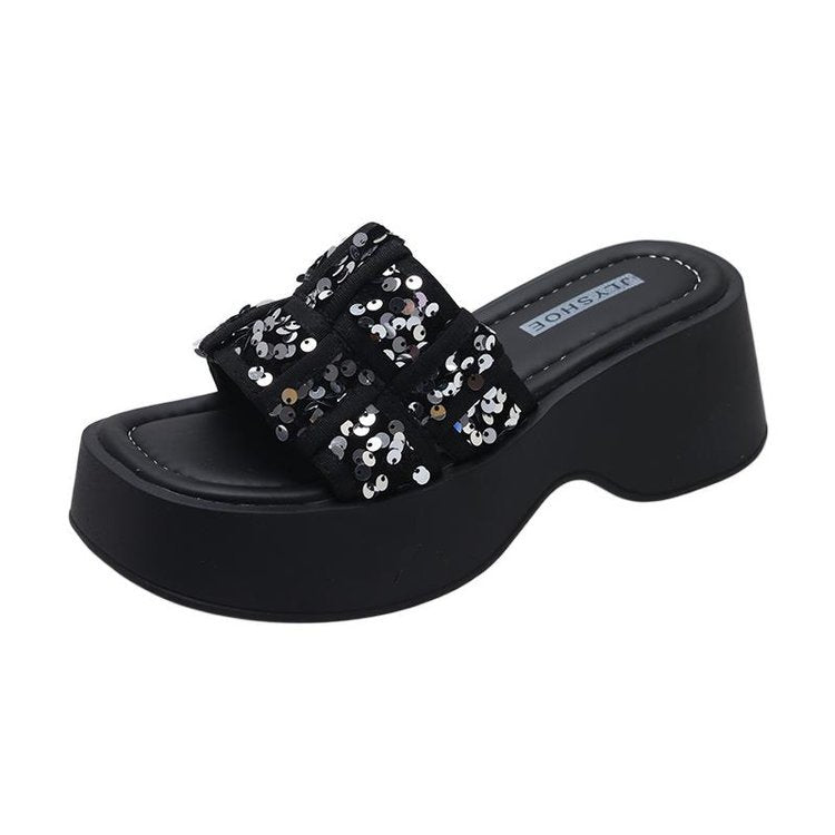 Damen Glitzernde Plateau-Pantoletten mit bequemer Sohle R&B