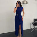 Damen Elegantes Wickelkleid mit seitlichem Schlitz und Gürtel R&B