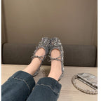 Damen Ballerinas mit glitzerndem Paillettenbesatz und weichem Riemendesign