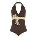 Damen eleganter Halter-Badeanzug mit luxuriösen Stickereien R&B