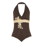 Damen eleganter Halter-Badeanzug mit luxuriösen Stickereien R&B
