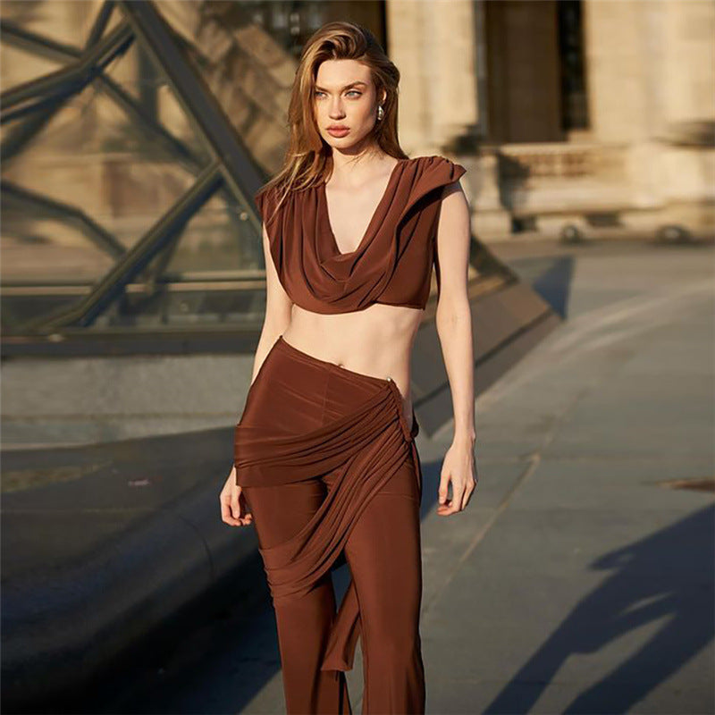 Damen Elegantes Ensemble mit fließendem Oberteil und weitem Bein R&B
