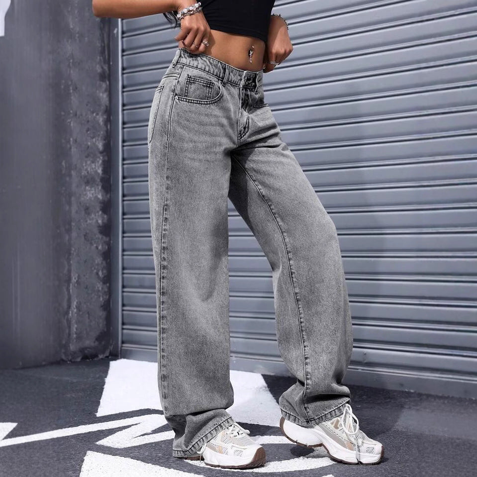 Damen Weite Jeans im lässigen Urban-Style mit hohem Bund und markanten Nähten R&B