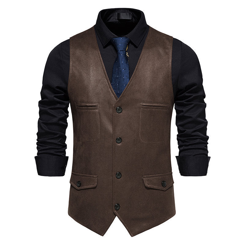 Herren elegante Weste aus Kunstleder mit praktischen Taschen