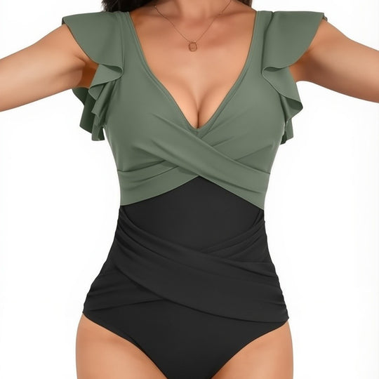 Damen eleganter Badeanzug mit fließenden Rüschen R&B